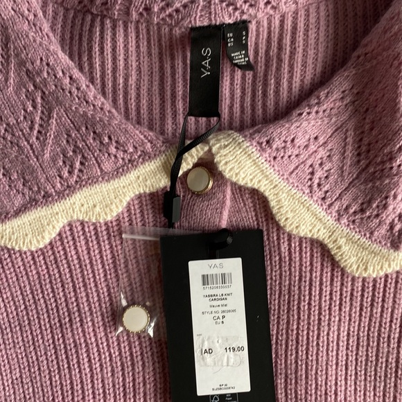 Y.A.S lilac cardigan w/ pretty cream scalloped edge Peter Pan collar. Small - Picture 8 of 10
